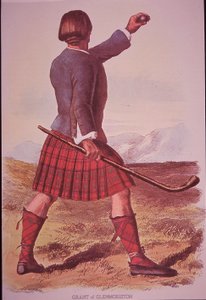 Clansman van Grant van Glenmoriston speelt shinty door Robert Ronald (after) McIan