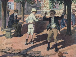 Een jonge jongen wordt boos tijdens een spel met zijn kameraden (slechte speler). door Robert Salles
