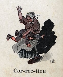 Kinderboek “Ik zal lezen - Methodisch en leuk alfabet door een vader” 1926. Illustratie door Robert Salles (1871-1929). “Correctie”. Straf: een moeder straft haar kind