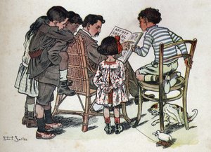 Kinderboek “Ik zal lezen - Methodisch en leuk alfabet door een vader” 1926. Illustratie door Robert Salles (1871-1929). Een vader leert kinderen lezen door Robert Salles