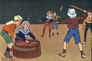 De osselets en de quinet. Gravure in "Wat spelen we?" door E. Weber met aquareltekeningen van Robert Salles (1871-1929). Librairie Garnier Freres, Parijs door Robert Salles