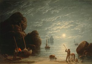 Kustgezicht bij maanlicht door Robert Salmon