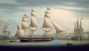 Het schip "Favorite" manoeuvreert voor Greenock