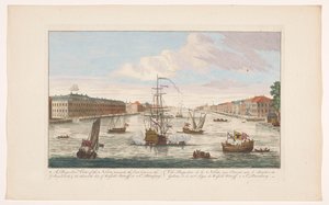 Gezicht op de rivier de Neva te Sint-Petersburg gezien vanaf de westzijde