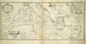Een nieuwe en nauwkeurige kaart van de Middellandse Zee van de meest recente onderzoeken, vastgesteld en gereguleerd door astronomische waarnemingen door Robert Sayer