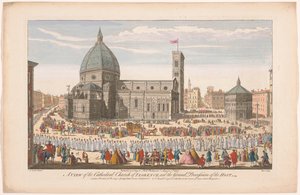 Gezicht op de Dom te Florence met een processie op Sacramentsdag