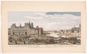 Gezicht op het Stadhuis en de rivier de Seine te Parijs