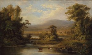 Landschap met Koeien die in een Stroom Drinken