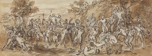 Figurenstudie van een Bacchanalia-viering in een boslandschap door Robert Smirke