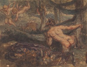 Pan, die van Achter een Boom naar Putti Kijkt, die Pijlen Schieten