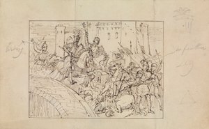 Studie van gepantserde ridders in gevecht met paarden door Robert Smirke