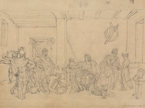 Studie van een interieur met Romeinse soldaten door Robert Smirke