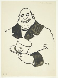 Portret van een man met een hoge hoed in de ene hand