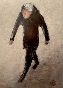 Eenzame figuur die loopt