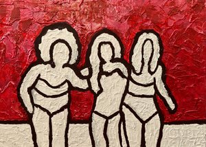 Drie vrouwen in het rood