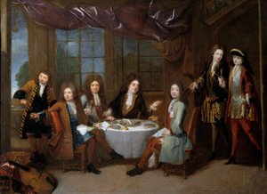Hamontbijt. Mannen van de adel delen een diner met koude vleeswaren door Robert Tournieres