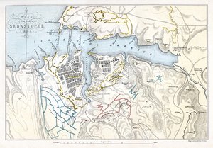 Kaart die het Beleg van Sebastopol toont, Krimoorlog, 1854-1855, 1893
