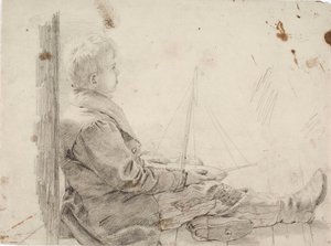 Zittende jongen met een zeilboot op zijn schoot door Robert Wilhelm Ekman