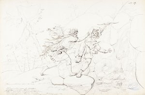 Dood van een huisdier ; Originele tekening voor de serie "Kalewala, Fink National-dikt, framställd i teckningar af R.W.Ekman". door Robert Wilhelm Ekman