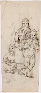 Vrouw, jongen en meisje in klederdracht door Robert Wilhelm Ekman