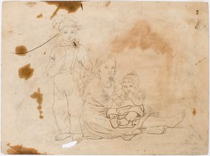 Kinderen uit Småland, een meisje met een kind op schoot en een jongen die naast haar staat door Robert Wilhelm Ekman