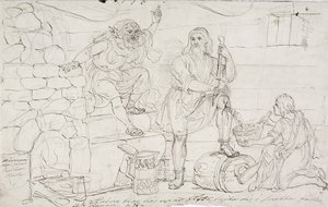 Gesneden knie van Väinämöinen, schets door Robert Wilhelm Ekman