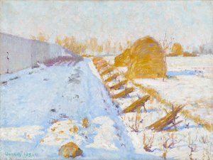 Winterzon en schaduw door Robert William Vonnoh