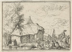 Kampement bij een dorp door Robert van den Hoecke
