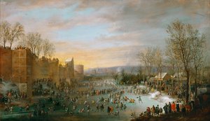 Schaatsen op de bevroren grachten van Brussel door Robert van den Hoecke