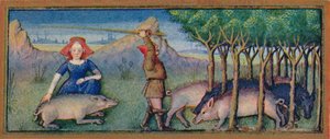 Oktober - varkens voeren met eikels, 15e eeuw, 1939