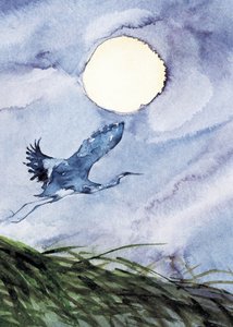 Vlucht van reigers bij maanlicht