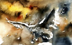 Een hoog in de lucht zwevende adelaar in aquarel door RodMacIver