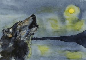 Een wolf huilt naar de maan door RodMacIver