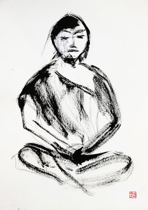 Inkttekening van een zen-mediteerder door RodMacIver