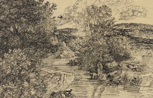 Baden in een beek door Rodolphe Bresdin