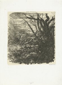 Berglandschap met meer door Rodolphe Bresdin