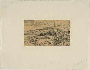 Kathedraal en dorp aan een meer door Rodolphe Bresdin