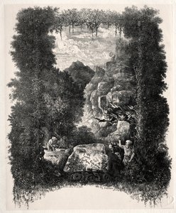 Eerste frontispice voor Fabels en Sprookjes door Thierry-Faletans, 1868 door Rodolphe Bresdin