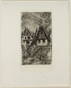 Marktplaats met zonneschermen door Rodolphe Bresdin