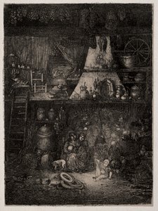 Boereninterieur in de Haute-Garonne, 1858 door Rodolphe Bresdin