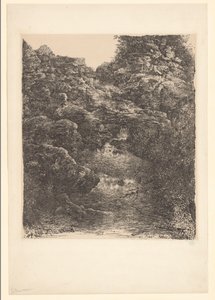 Rotslandschap met beek en waterval door Rodolphe Bresdin