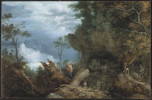 Bergachtig landschap met een ingang naar een mijn, ca. 1612-13 door Roelandt Jacobsz. Savery