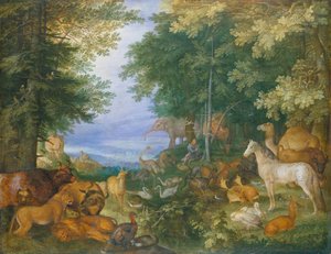 Orpheus betovert de dieren met zijn muziek door Roelandt Jacobsz. Savery