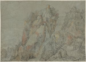 Bergachtig Landschap met Kastelen en Watervallen door Roelandt Savery