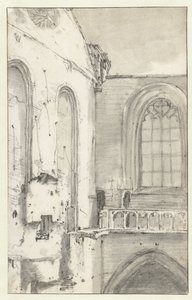 Uitzicht op het transept van de Nieuwe Kerk, Amsterdam, na de brand van 1645 door Roelant Roghman (attributed to)