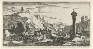 Bergachtig landschap met zuil Tiroolse landschappen door Roelant Roghman