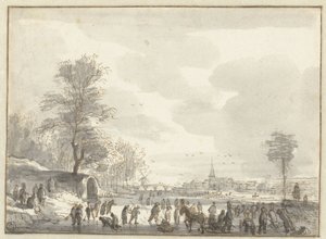 Winterscène met schaatsers