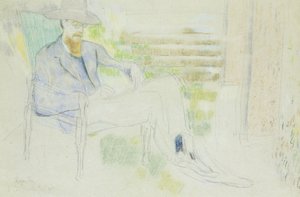 Lytton Strachey schrijvend in de tuin door Roger Eliot Fry