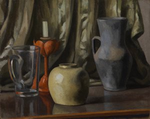 Stilleven met kaars en aardewerken potten, 1921