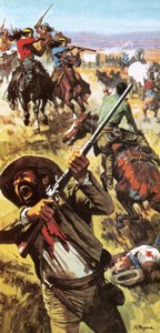 Apaches vallen vluchtelingen van Santa Rita aan door Roger Payne